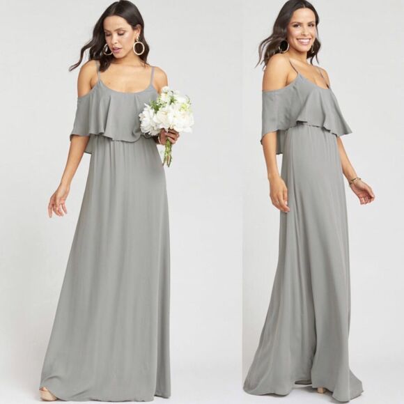 Show Me Your MuMu Caitlin Ruffle Maxi Dress in Grey - Picture 1 of 7